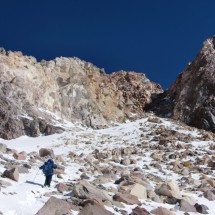 The final steps in the crater of Ojos del Salado: Up the gully and the ridge on its right side